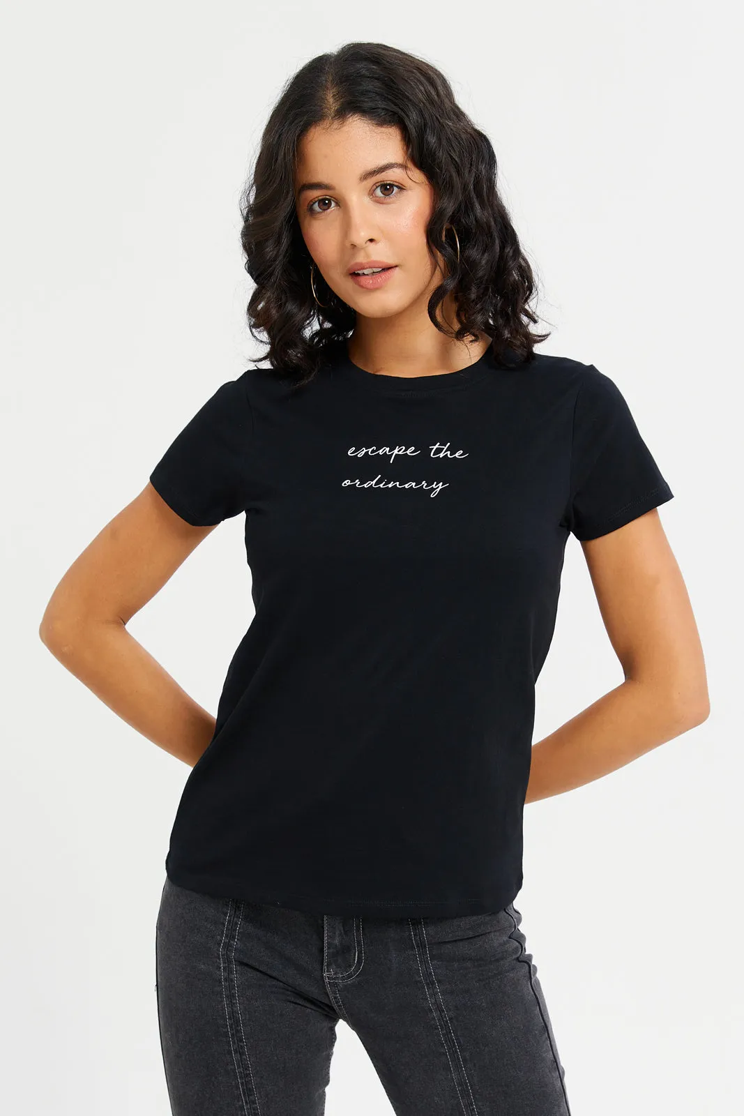 Women Black Lady Art Printed T-Shirt sold by Redtag