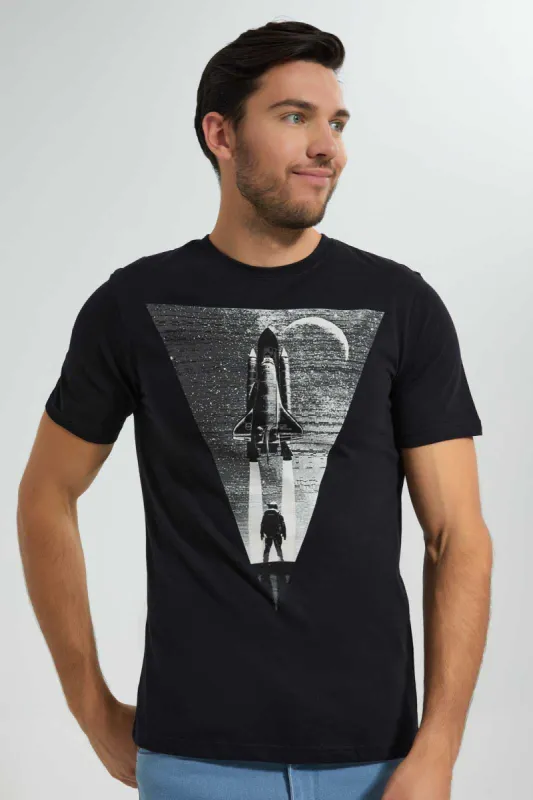Black Rocket Print T-Shirt sold by Redtag