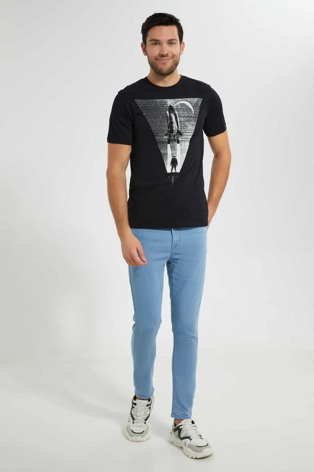 Black Rocket Print T-Shirt sold by Redtag product image thumbnail 2