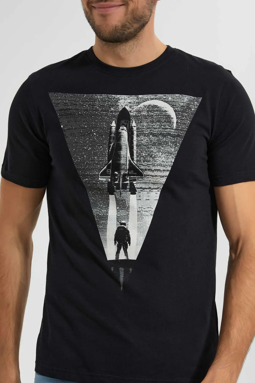 Black Rocket Print T-Shirt sold by Redtag product image thumbnail 3