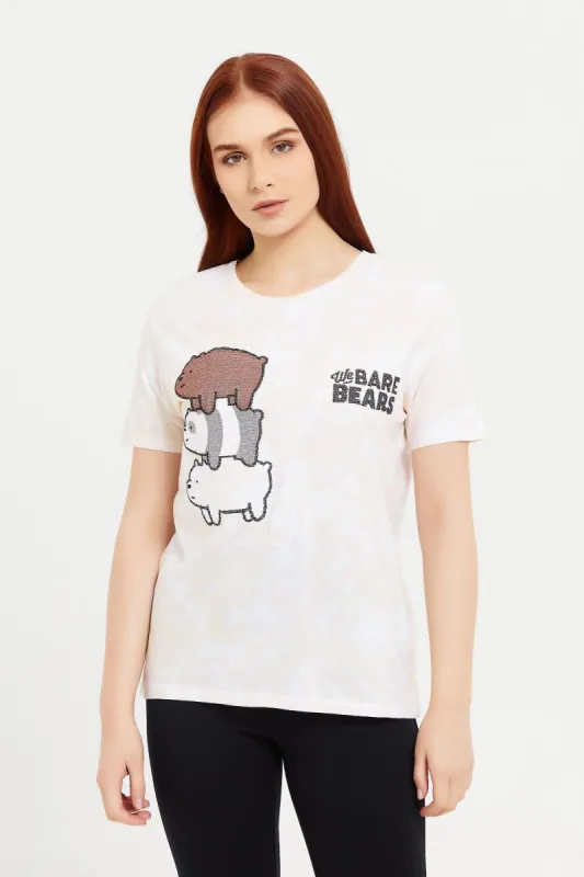 Women Beige Bare Bears Embroidered T-Shirt sold by Redtag