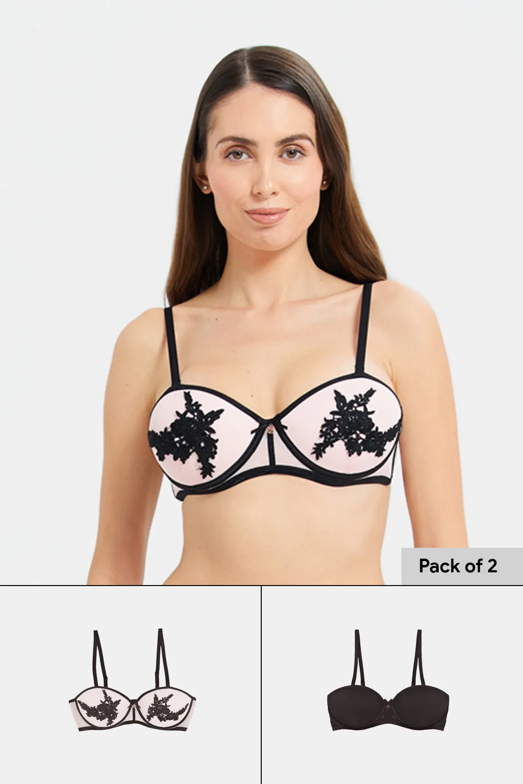 Women Pink And Black Boudoir Balconette Bras (Pack of 2) sold by Redtag