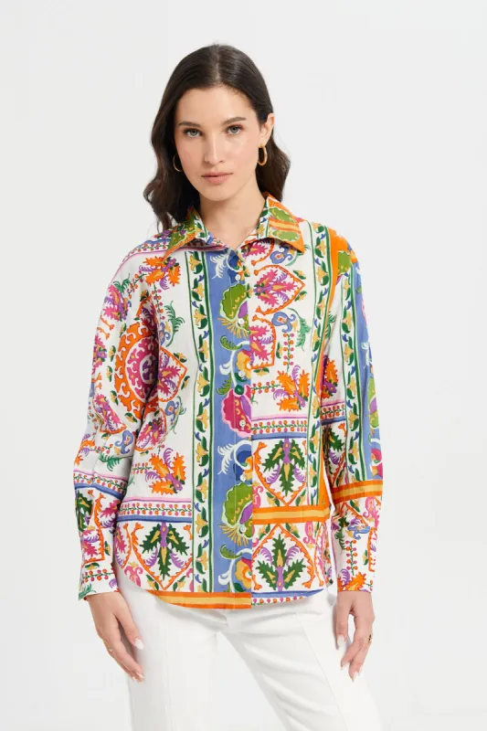 Women White Printed Oversize Shirt sold by Redtag