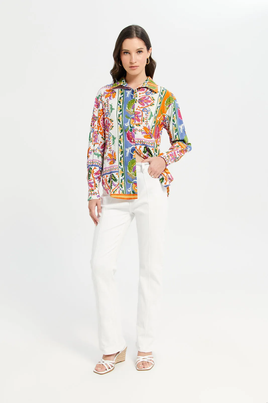 Women White Printed Oversize Shirt sold by Redtag product image thumbnail 2