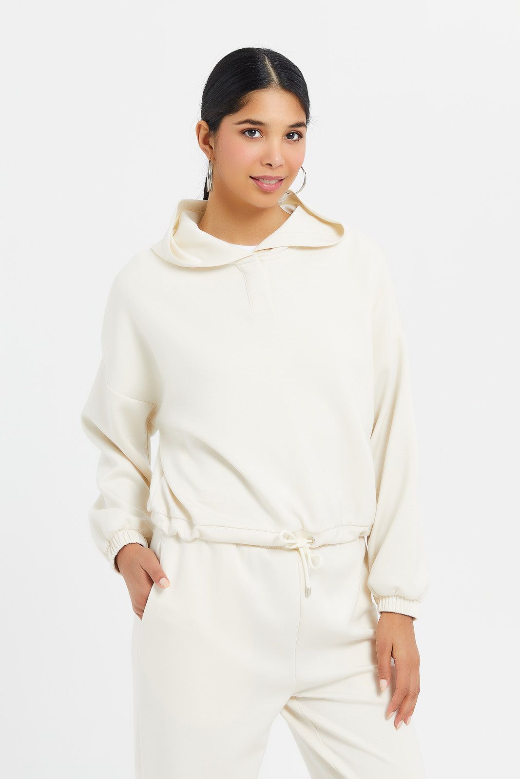 Women Ivory Adjustable Hoodie Sweatshirt sold by Redtag