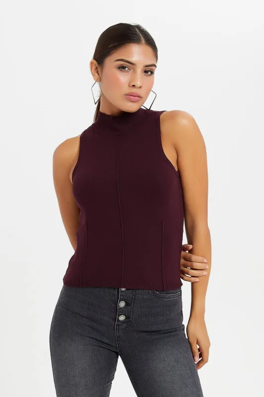 Women Burgundy Detailed Sleeveless Top sold by Redtag