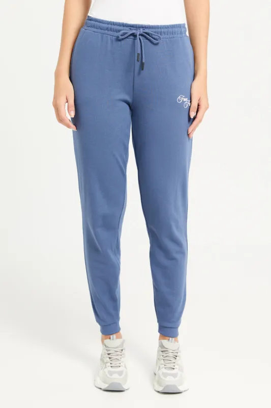 Women Blue Placement Print Joggers sold by Redtag
