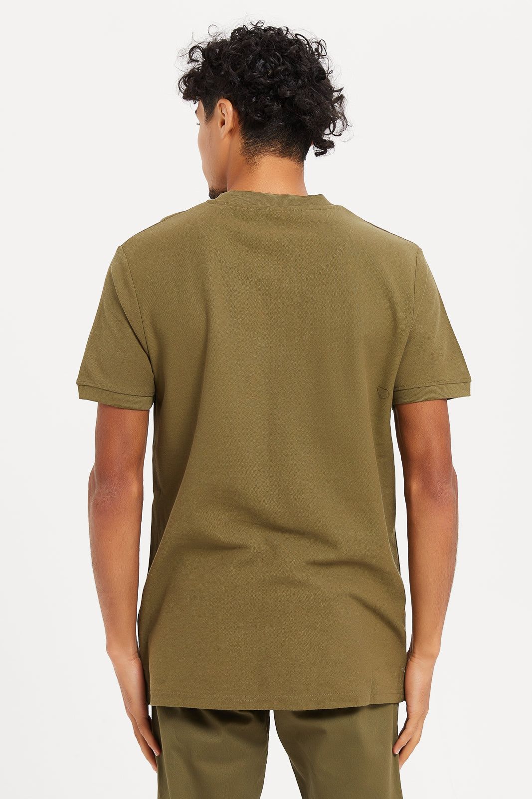 Men Green Plain Henley Collared Polo Shirt sold by Redtag product image thumbnail 3