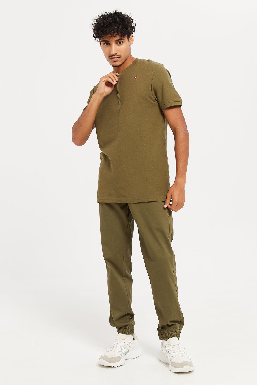 Men Green Plain Henley Collared Polo Shirt sold by Redtag product image thumbnail 2