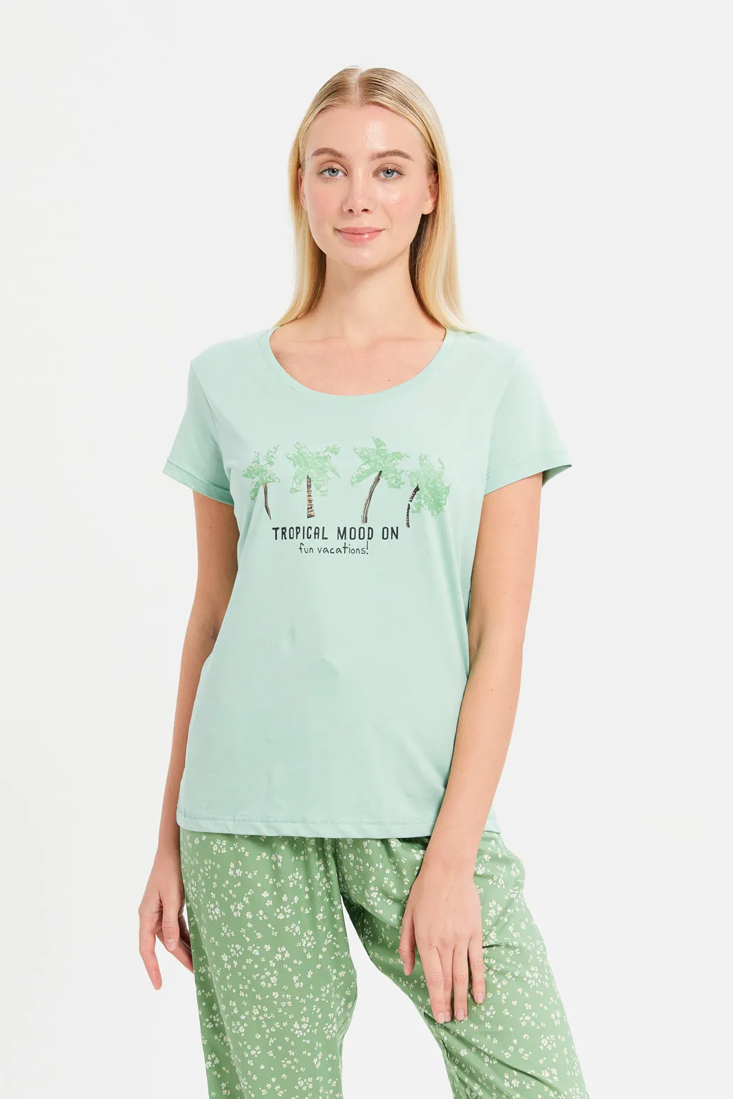 Women Mint And Green Printed Pajama Set (2 Piece) sold by Redtag product image thumbnail 2
