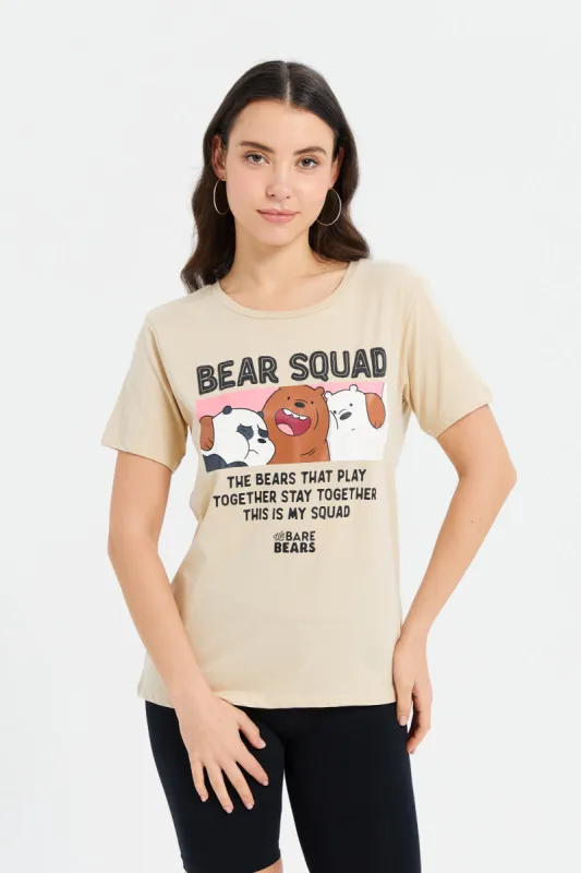 Women Beige We Bare Bears Printed T-Shirt sold by Redtag