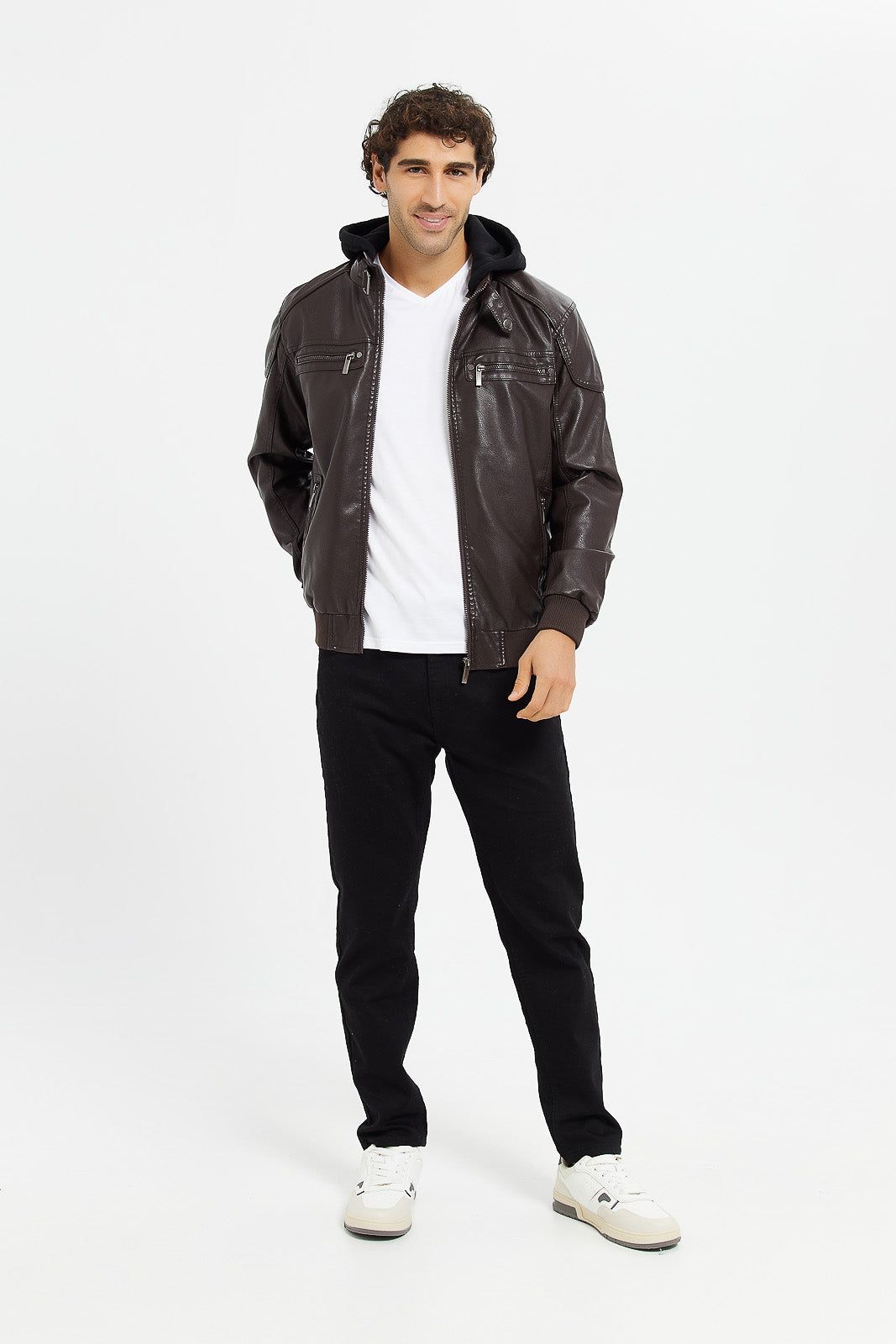 Men Brown Hooded Biker Jacket sold by Redtag product image thumbnail 2