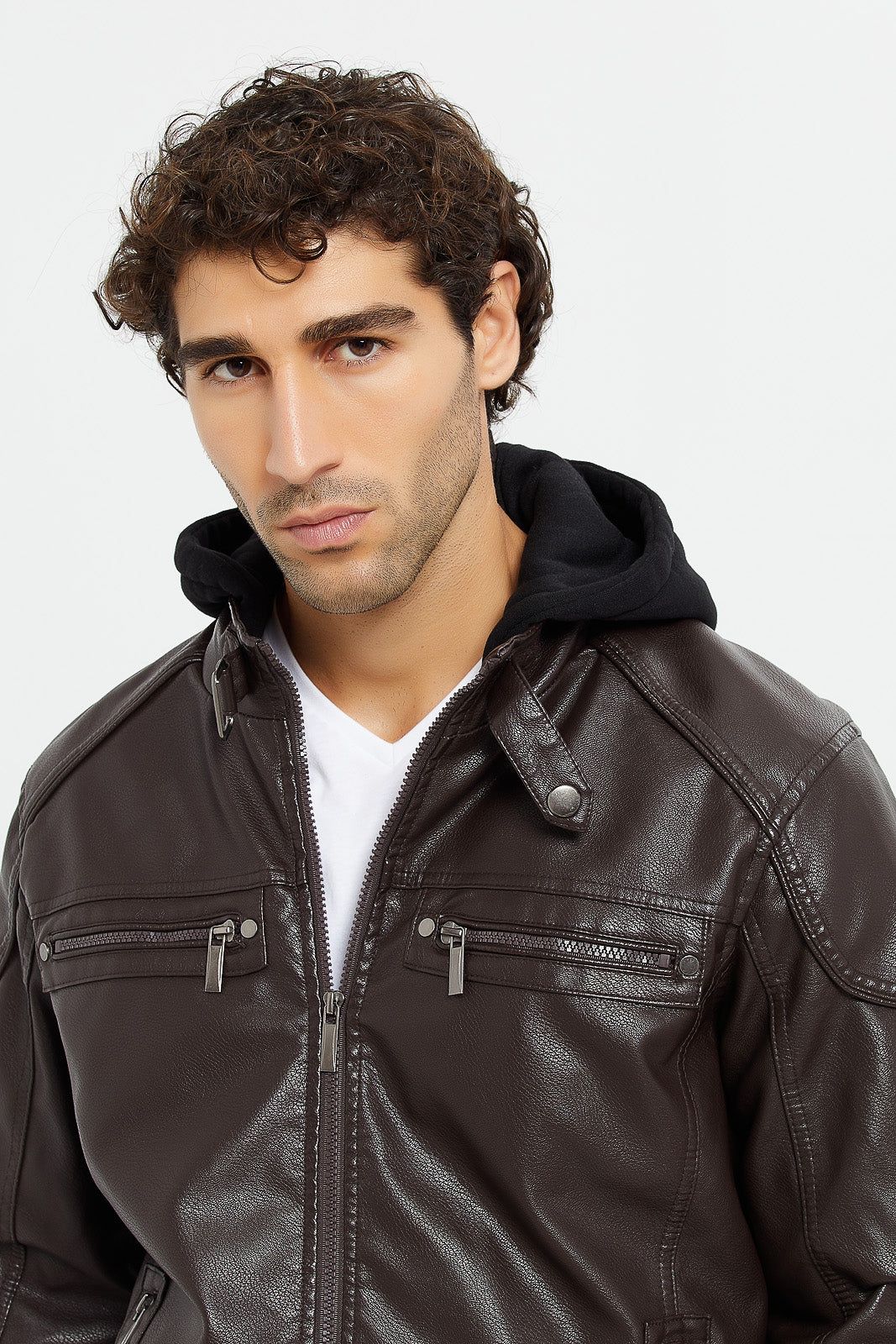 Men Brown Hooded Biker Jacket sold by Redtag product image thumbnail 4