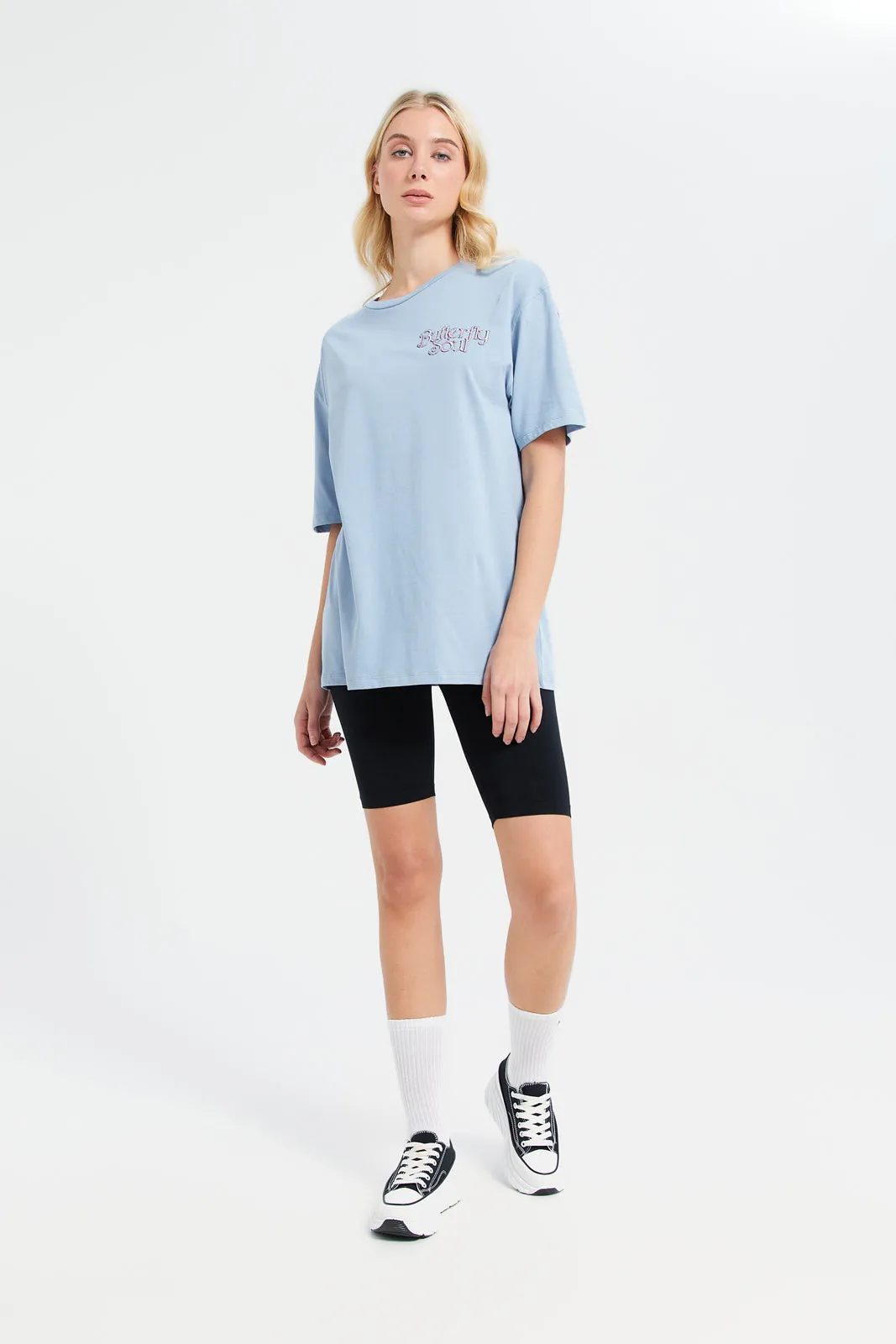 Women Blue Oversize Biker Back Print T-Shirt sold by Redtag product image thumbnail 2