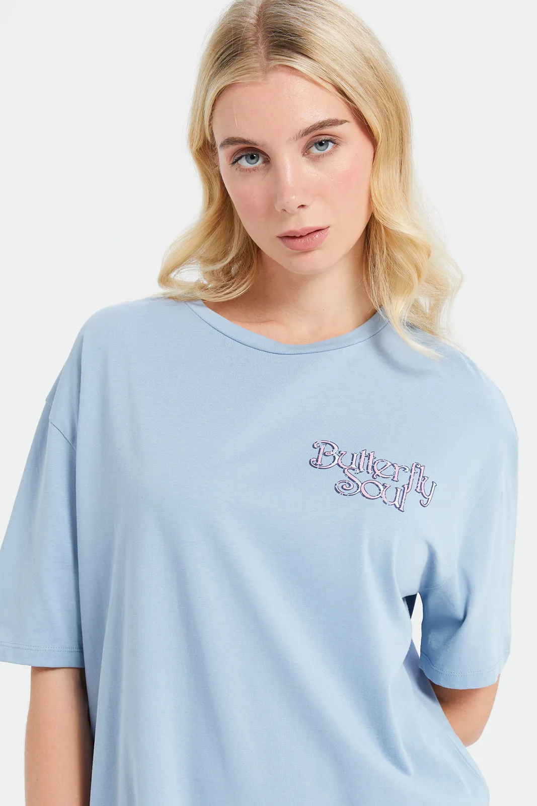 Women Blue Oversize Biker Back Print T-Shirt sold by Redtag product image thumbnail 4