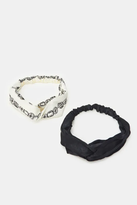 Women White And Black Printed Hair Wrap Set (2 Piece) sold by Redtag