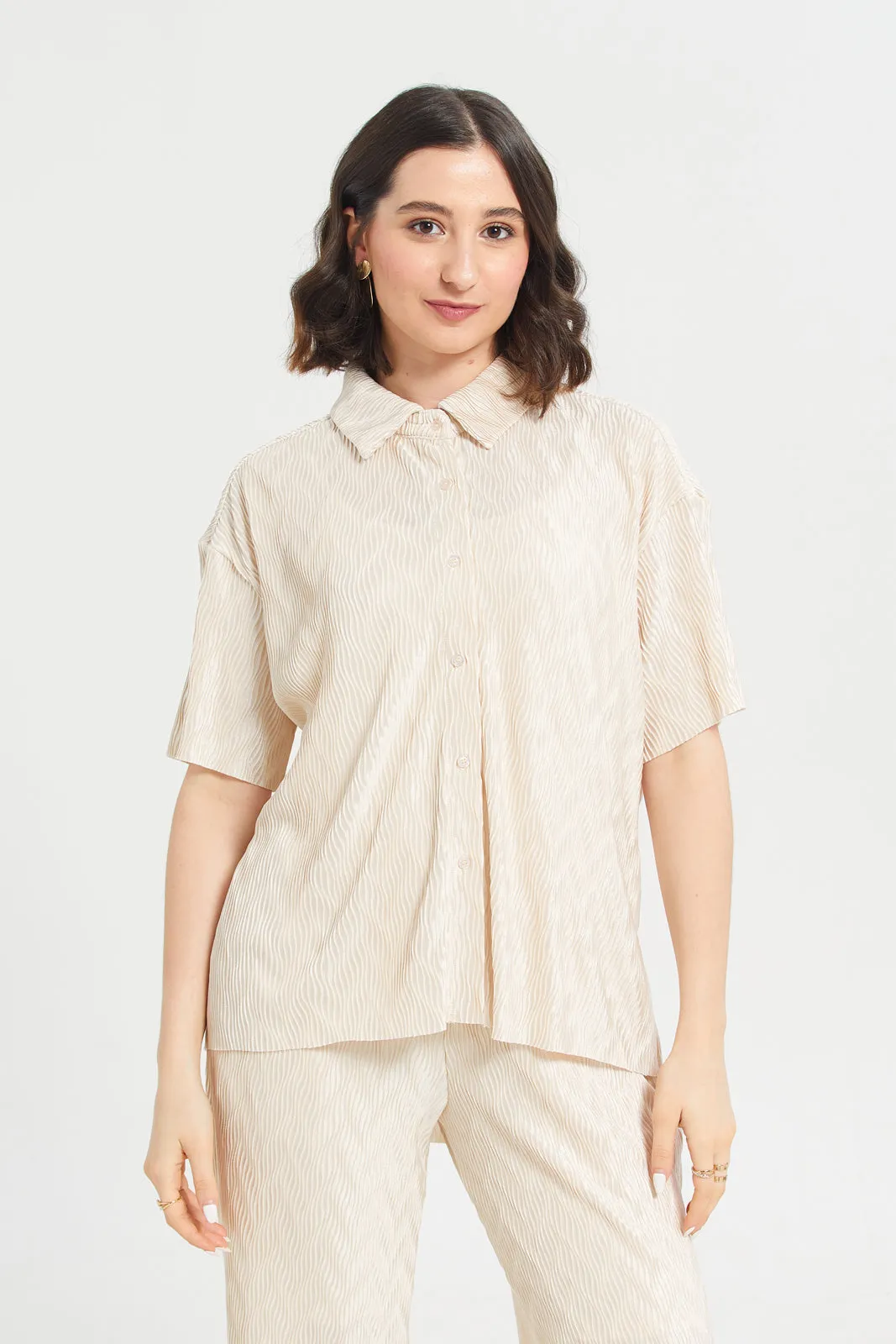 Plisse Button Front Blouse sold by Redtag