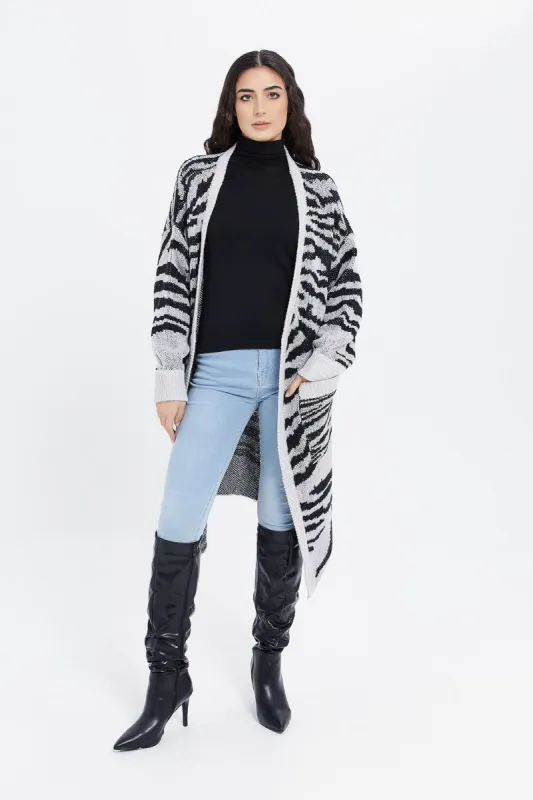 Women Animal White And Black Knitted Longline Cardigan sold by Redtag