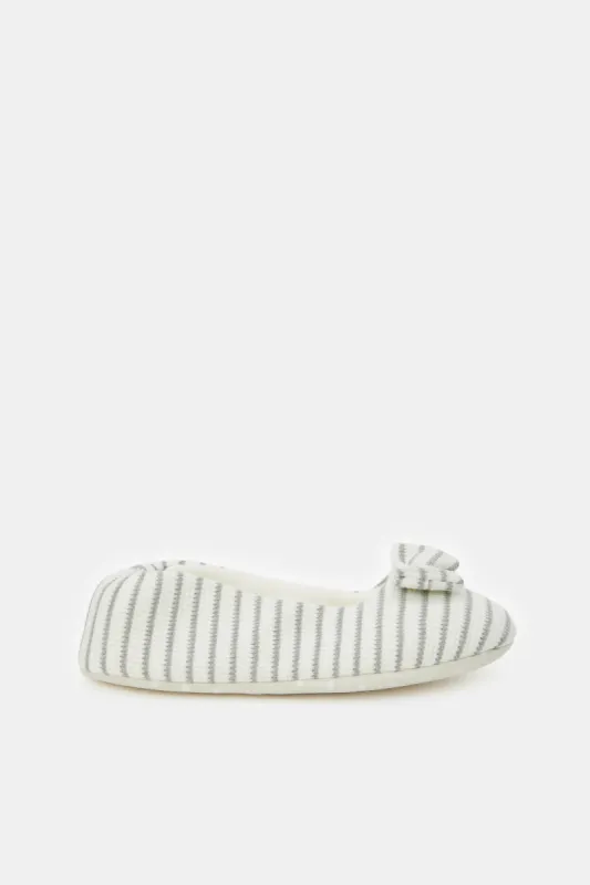 Women Ivory Striped Print Ballerina Slipper sold by Redtag