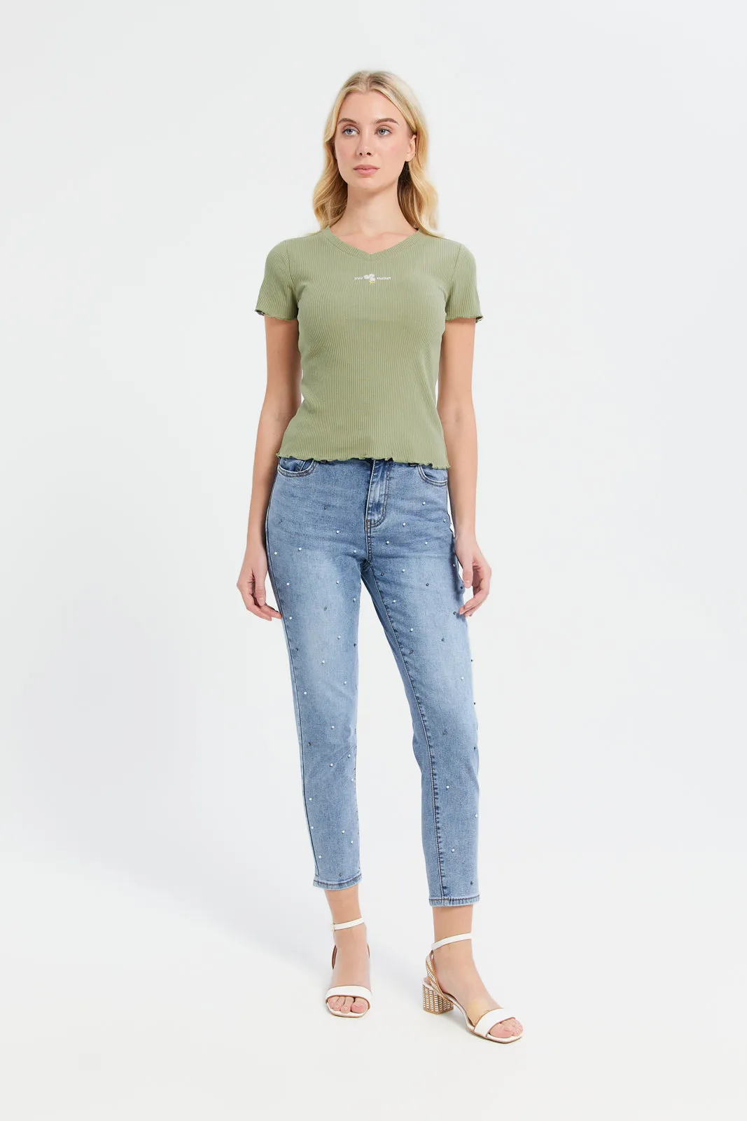 Women Blue Embellished Straight Fit Jeans sold by Redtag product image thumbnail 2