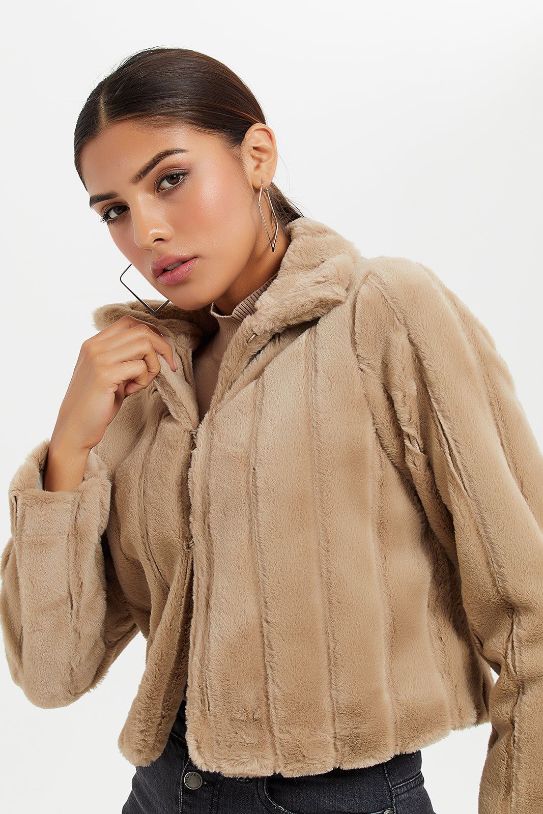 Women Beige Fur Jacket sold by Redtag product image thumbnail 4