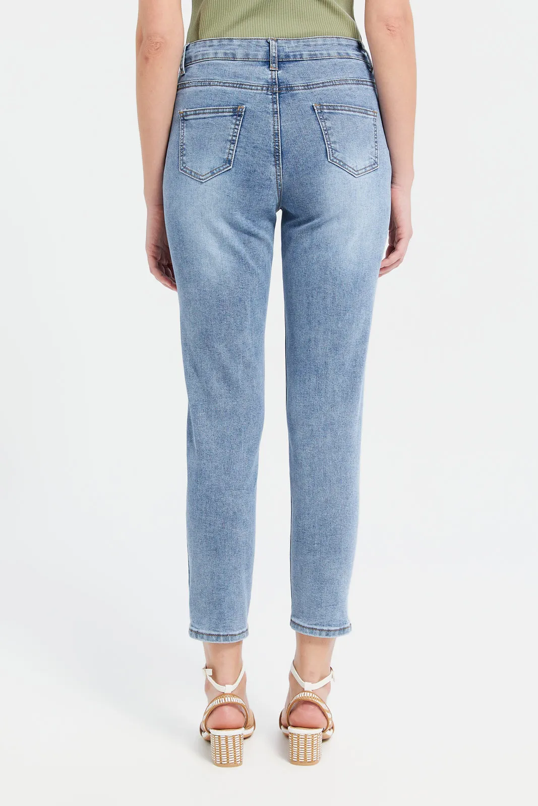 Women Blue Embellished Straight Fit Jeans sold by Redtag product image thumbnail 3