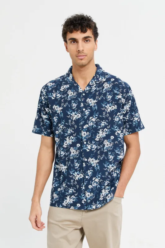 Men Navy Printed Shirt sold by Redtag