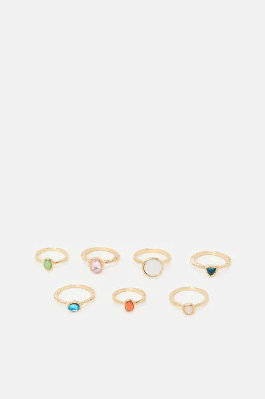 Women Gold Embellished Ring Set (7 Piece) sold by Redtag
