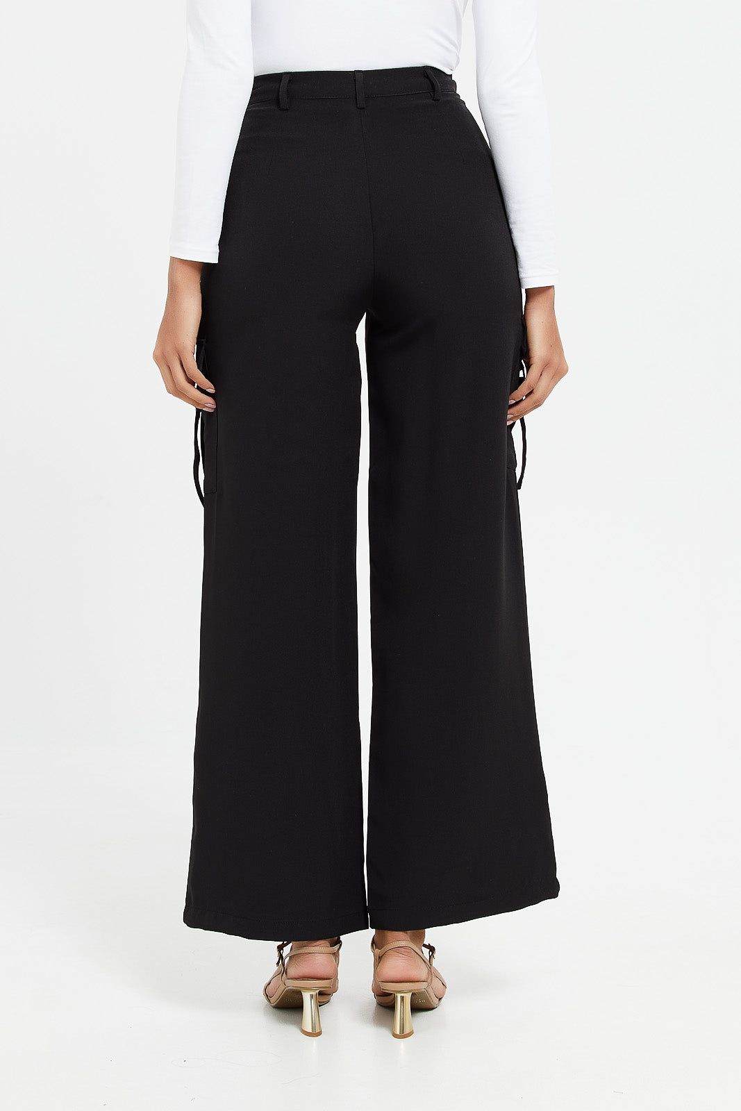 Women Black Wide Leg Cargo Trousers sold by Redtag product image thumbnail 3