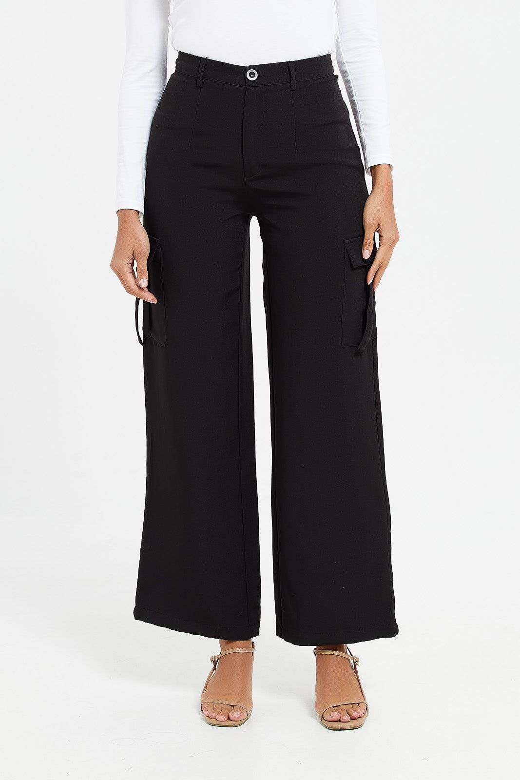 Women Black Wide Leg Cargo Trousers sold by Redtag