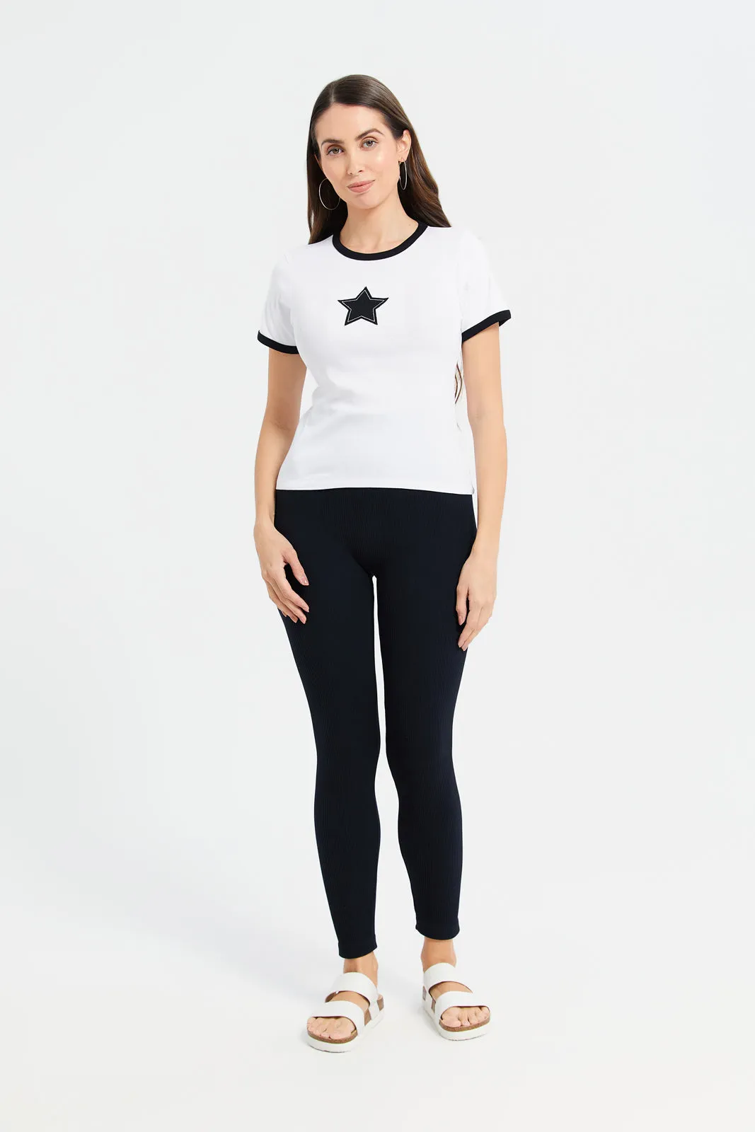 Women White Embellished Contrast T-Shirt sold by Redtag product image thumbnail 2