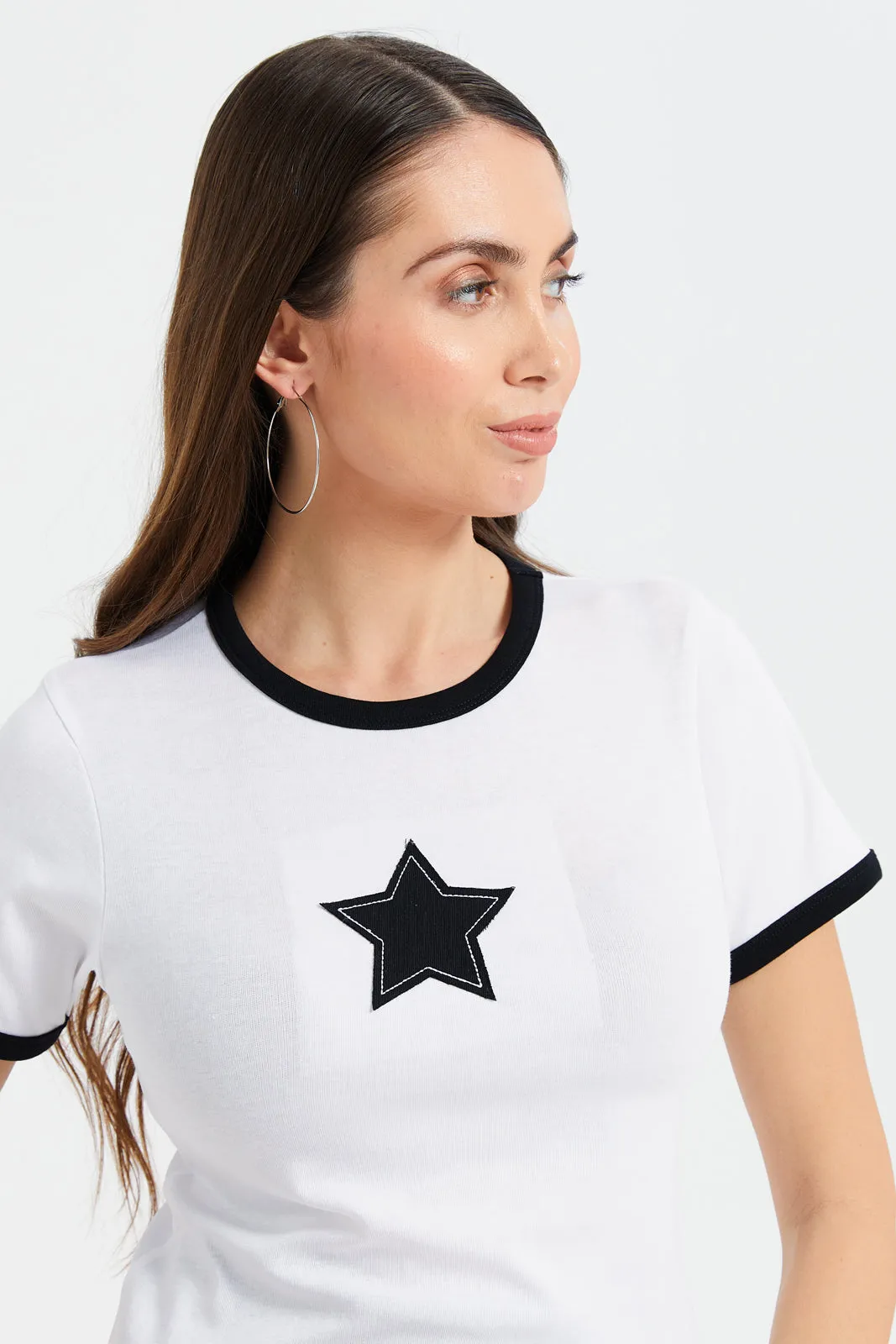 Women White Embellished Contrast T-Shirt sold by Redtag product image thumbnail 4