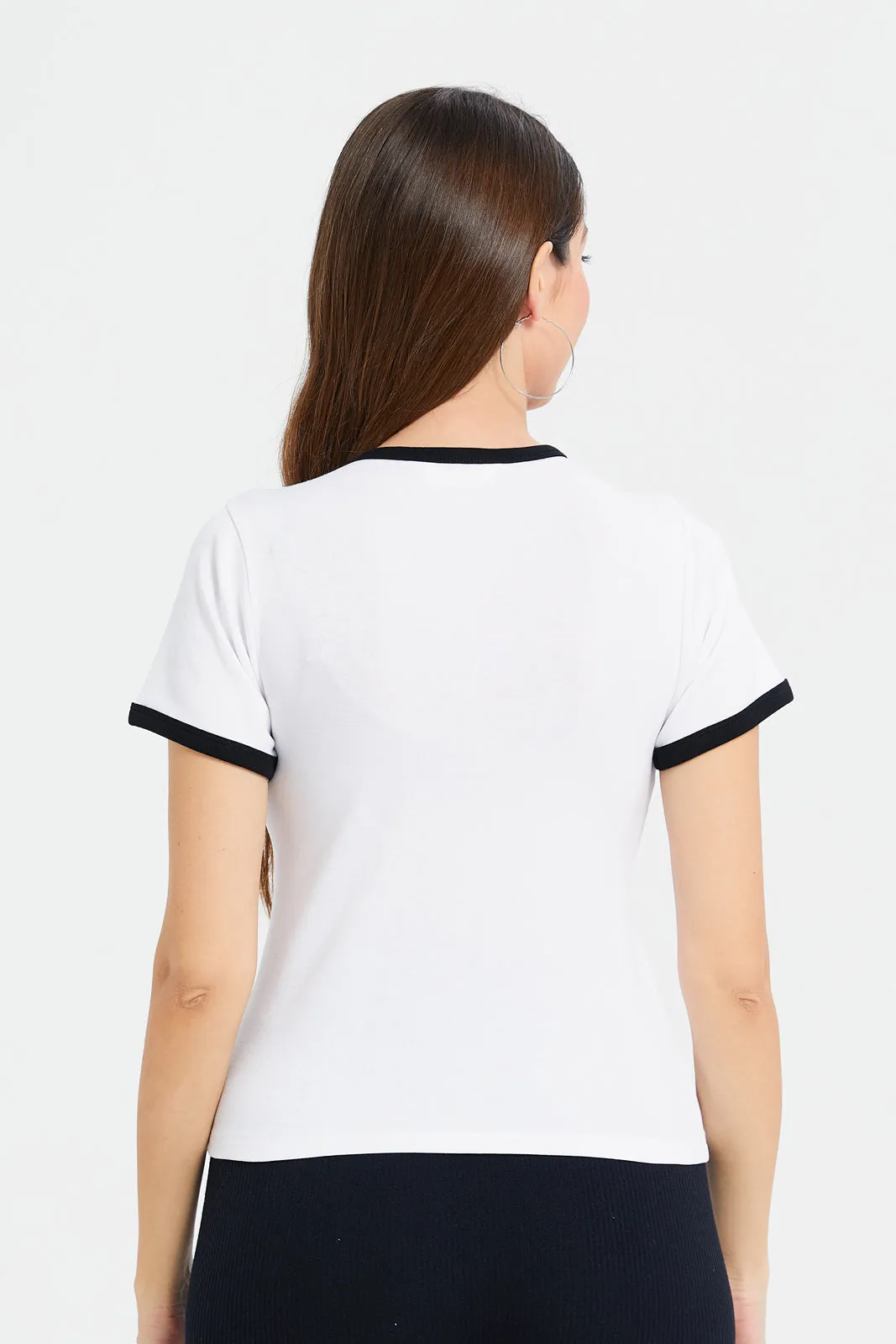 Women White Embellished Contrast T-Shirt sold by Redtag product image thumbnail 3