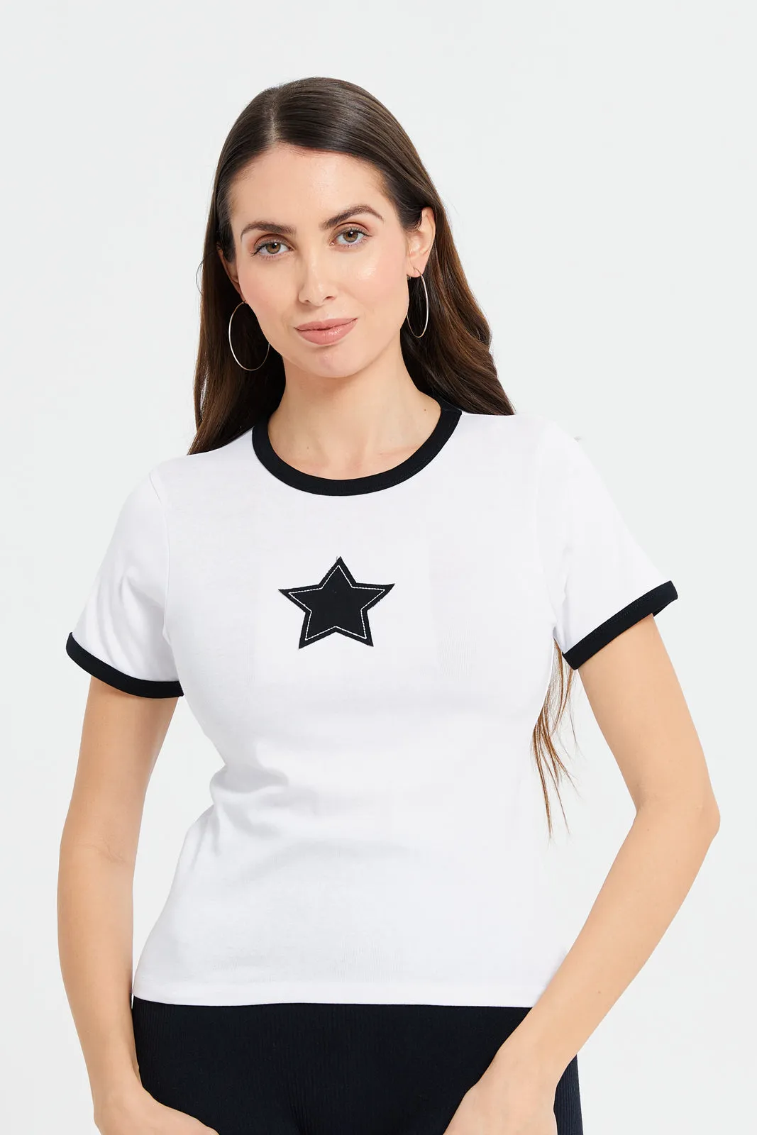 Women White Embellished Contrast T-Shirt sold by Redtag