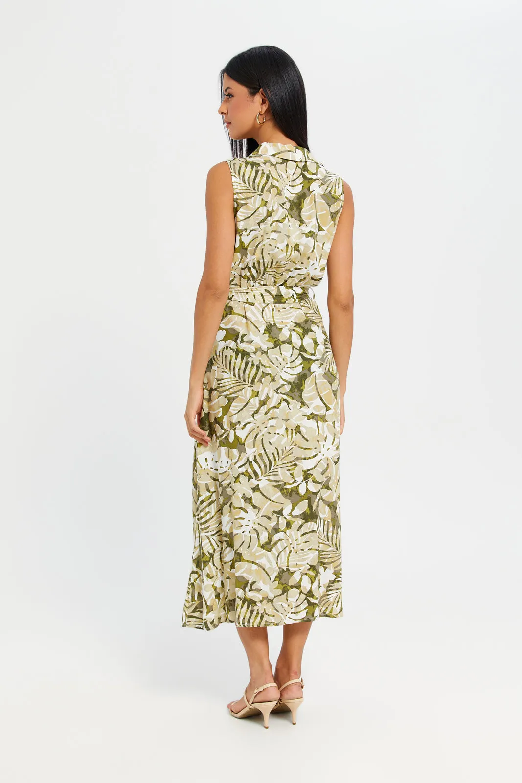 Women Beige Sleeveless Belted Dress sold by Redtag product image thumbnail 3