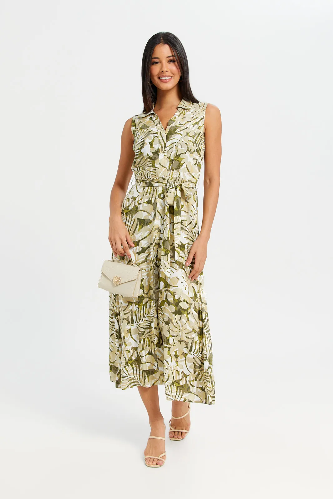 Women Beige Sleeveless Belted Dress sold by Redtag product image thumbnail 4