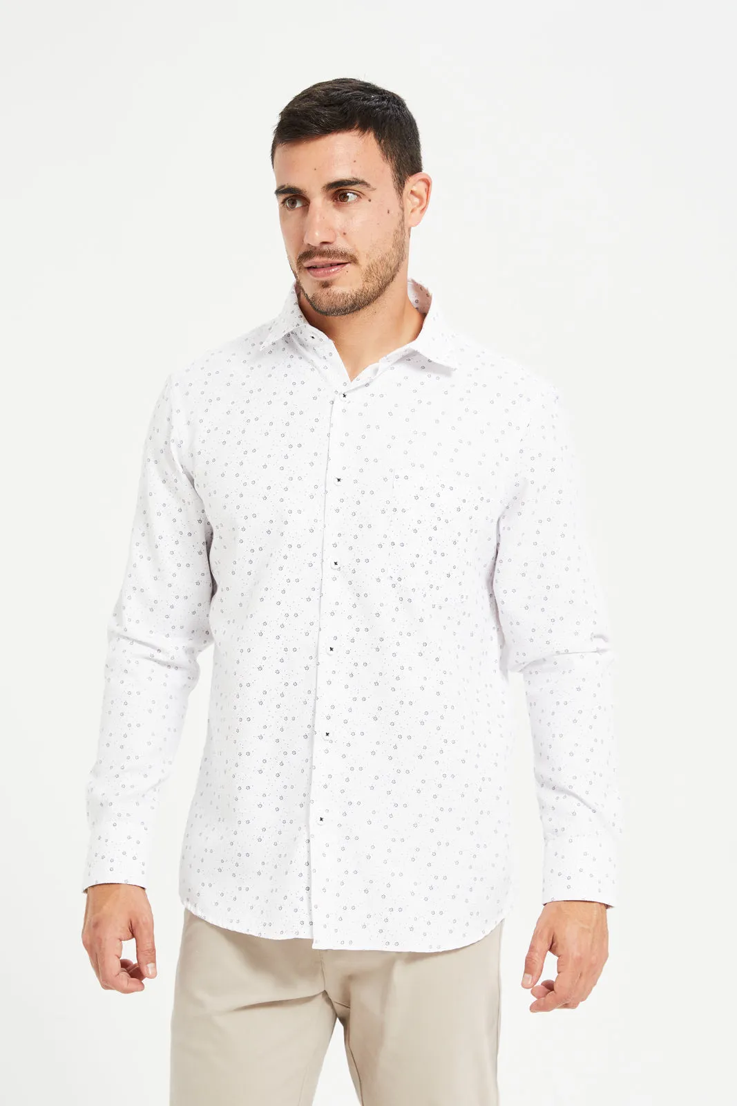 Men White Printed Formal Shirt sold by Redtag