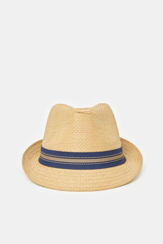 Men Beige Fedora Hat With Band sold by Redtag