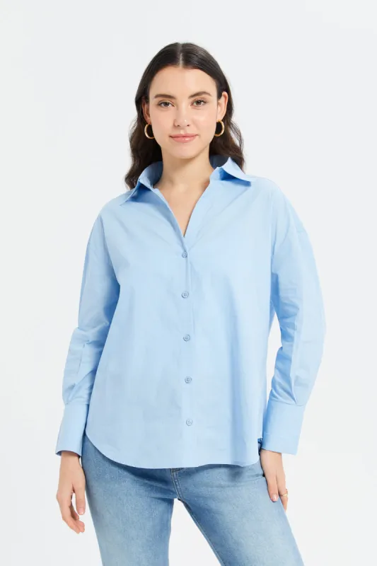 Women Blue Oversize Poplin Shirt sold by Redtag