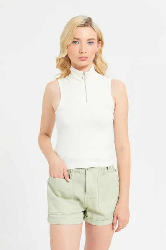 Women White Ribbed Top sold by Redtag