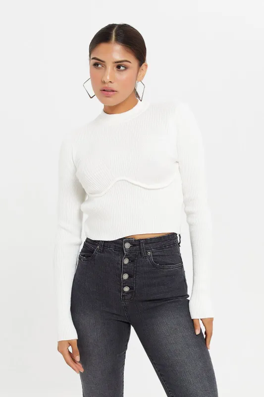 Women White Rib Top sold by Redtag