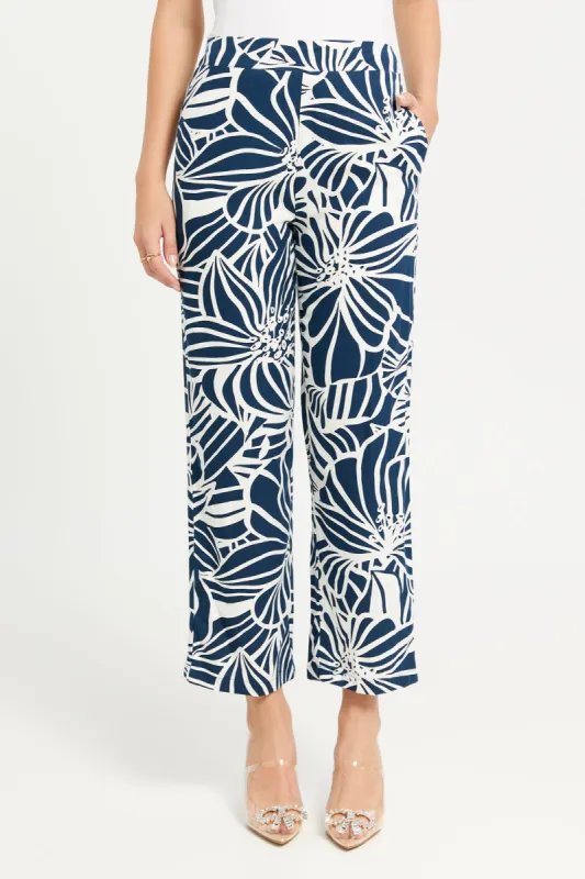 Women Blue Wide Leg Mono Print Trouser sold by Redtag