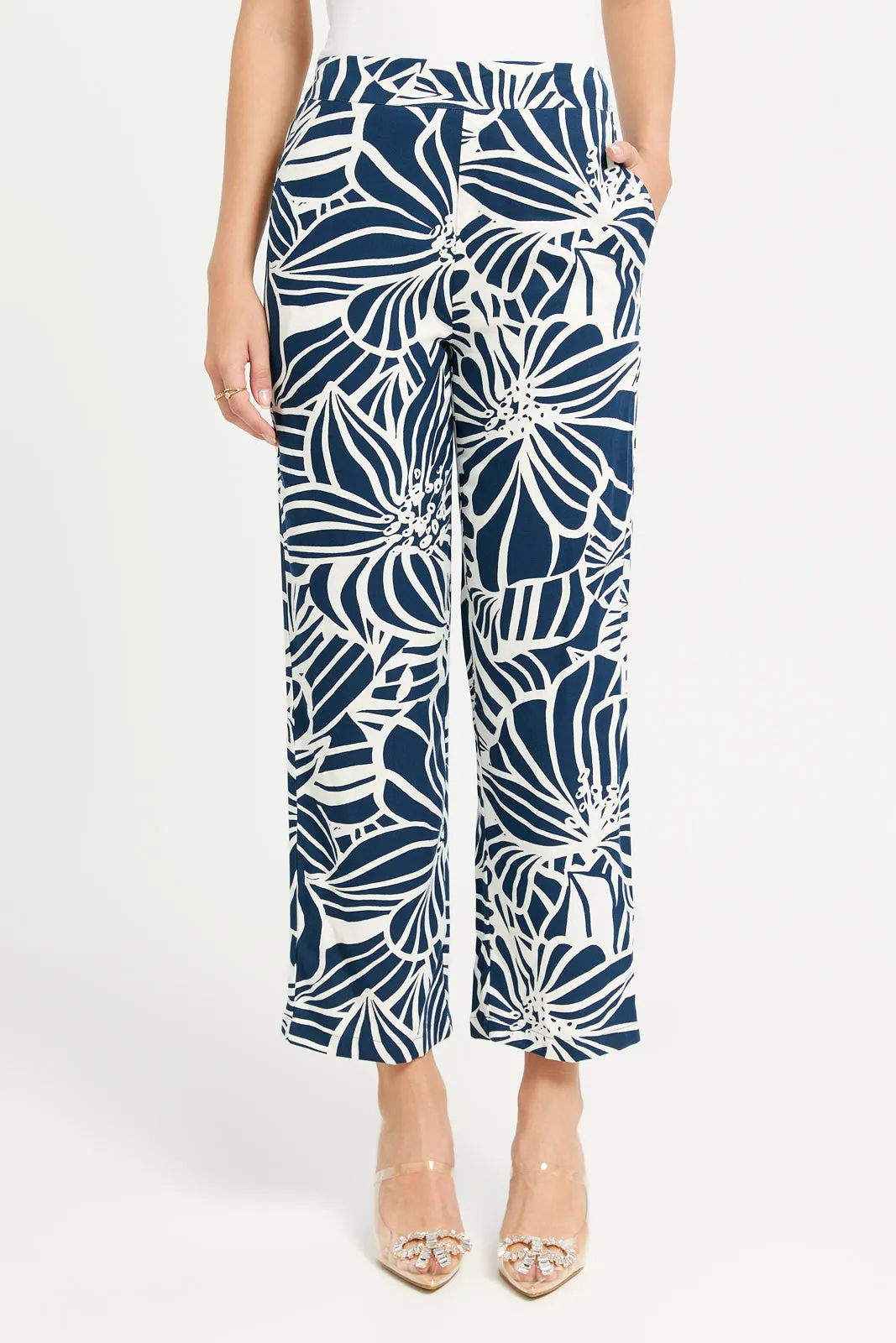 Women Blue Wide Leg Mono Print Trouser sold by Redtag