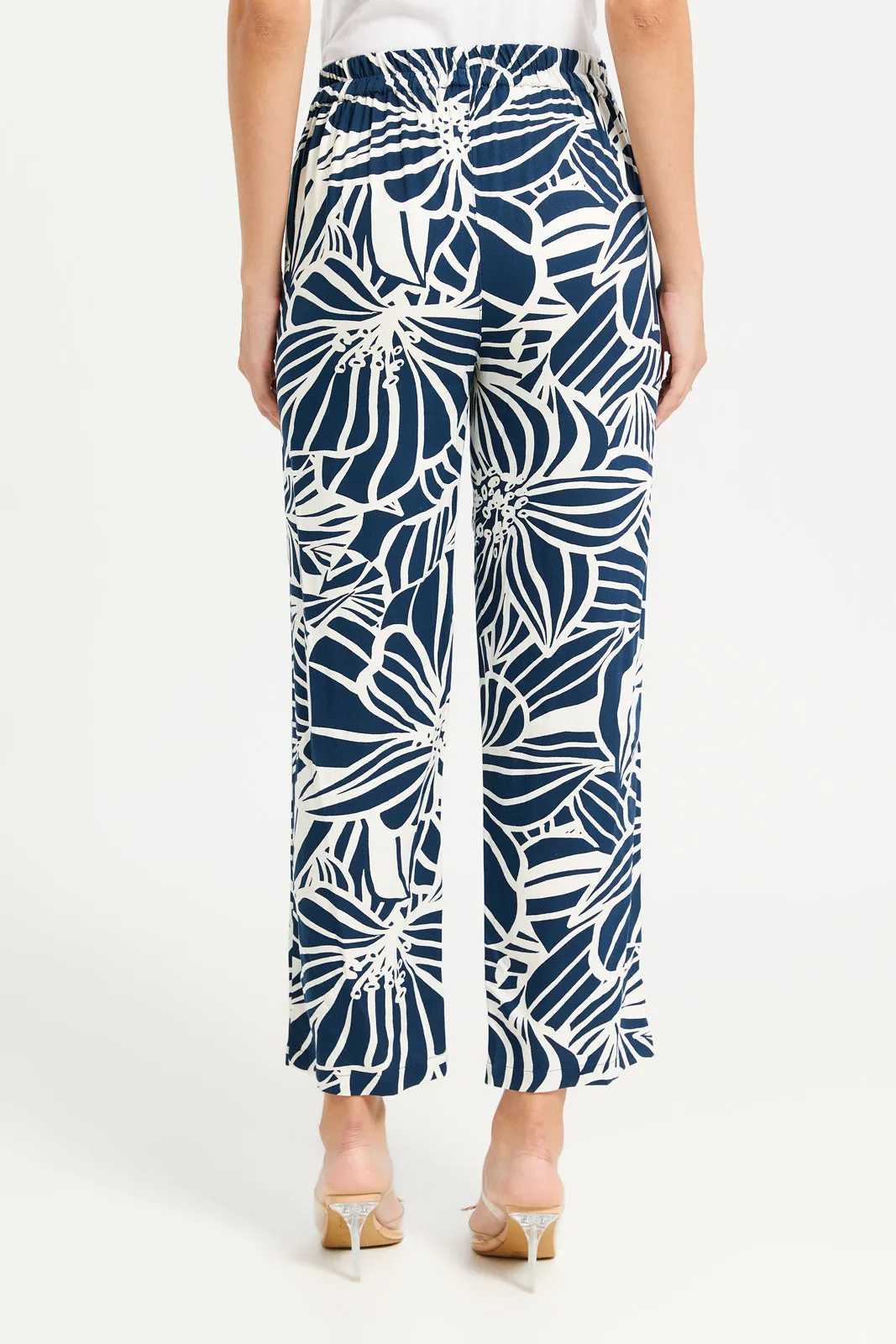 Women Blue Wide Leg Mono Print Trouser sold by Redtag product image thumbnail 3