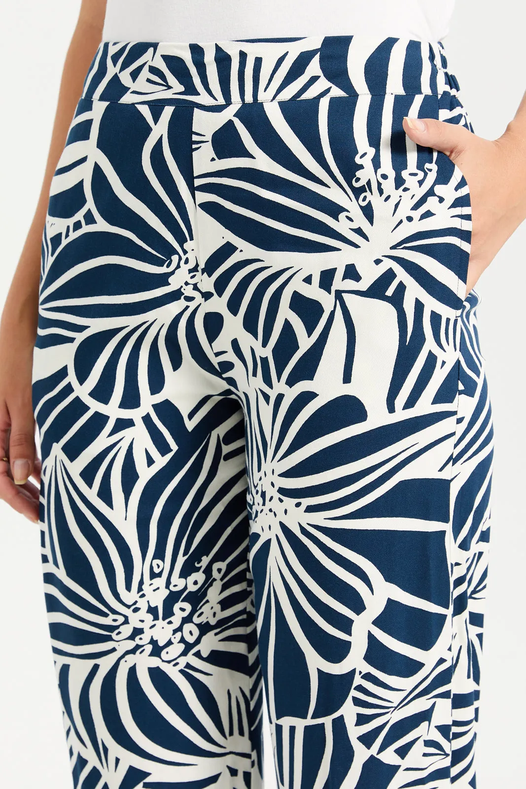 Women Blue Wide Leg Mono Print Trouser sold by Redtag product image thumbnail 4