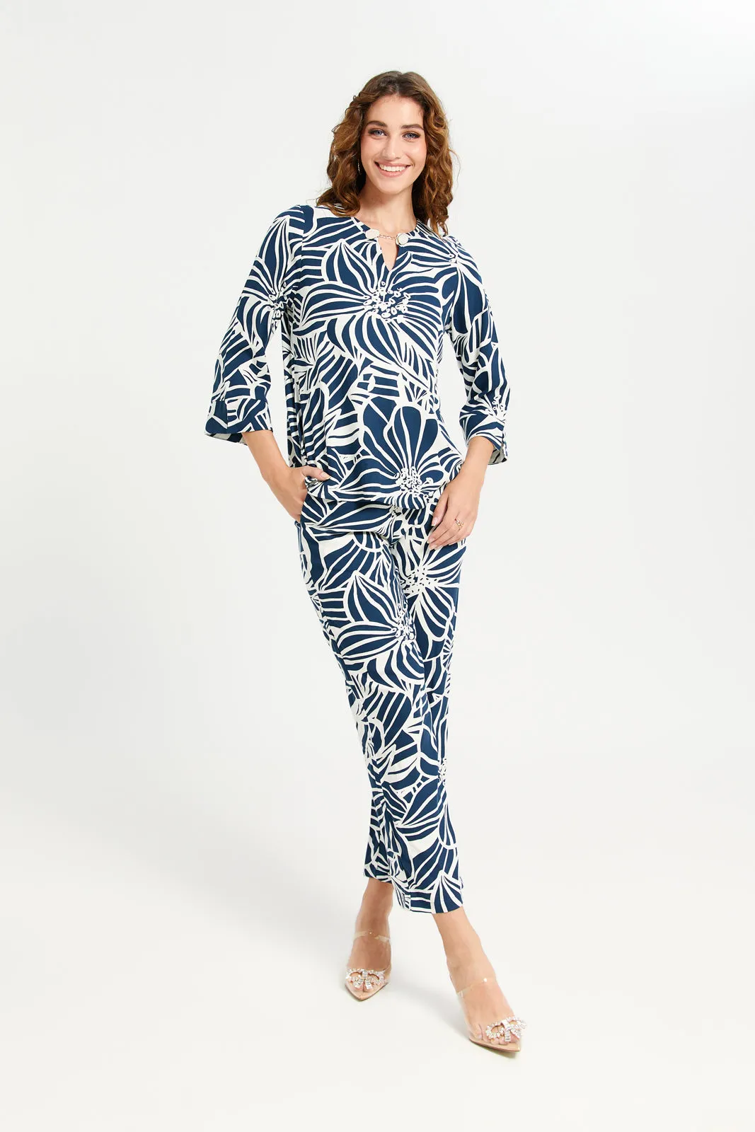 Women Blue Wide Leg Mono Print Trouser sold by Redtag product image thumbnail 2