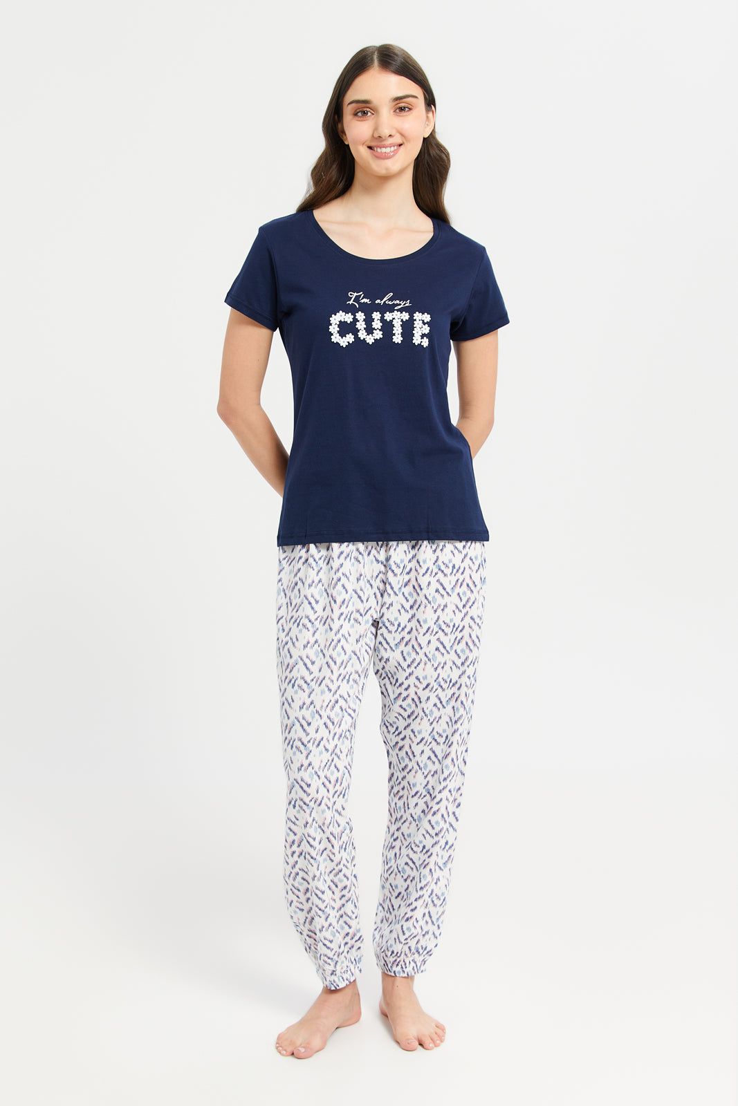 Women Navy Printed Pyjama Set (2 Piece) sold by Redtag