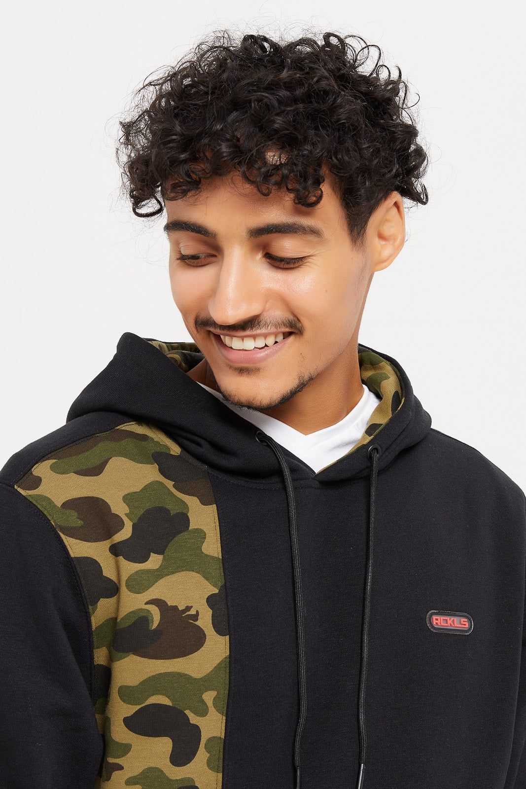 Men Black Camo Cut & Sew Hoodie sold by Redtag product image thumbnail 4