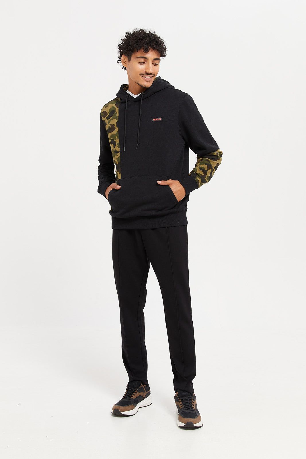 Men Black Camo Cut & Sew Hoodie sold by Redtag product image thumbnail 2