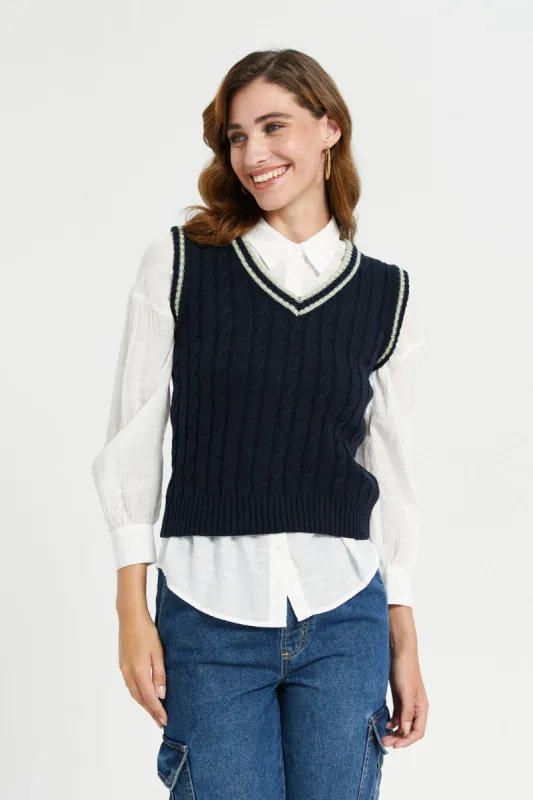 Women Black V- Neck Sleeveless Pullover sold by Redtag